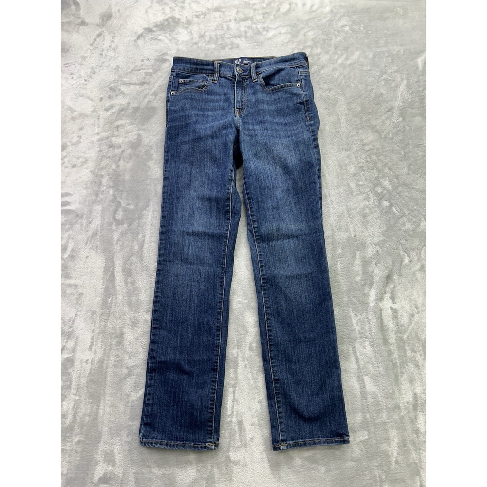 Gap Womens Sz 6/28R Blue Jeans Classic Straight Whiskered Faded Western Cowgirl